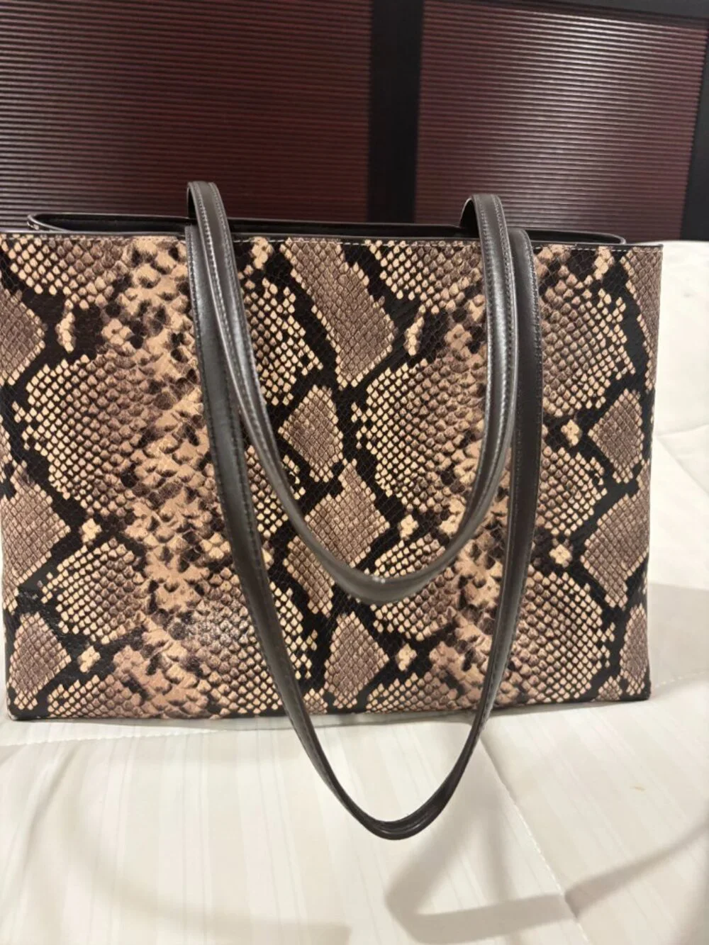 Tory Burch Snakeskin-Embossed Pink/Brown/Black Tote Bag